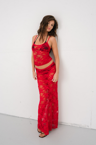 Florence Lace Skirt in Red · effortless scandi skirt for women from ITS MAY