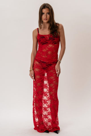 Florence Lace Dress in Red · effortless scandi dress for women from ITS MAY