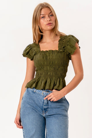 Honey Ruffle Top in Olive · effortless scandi formal shirts & blouses for women from ITS MAY