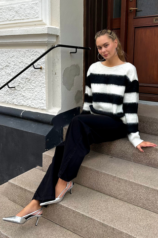 Celina Striped Knitted Sweater in White/Black · effortless scandi knitwear for women from ITS MAY