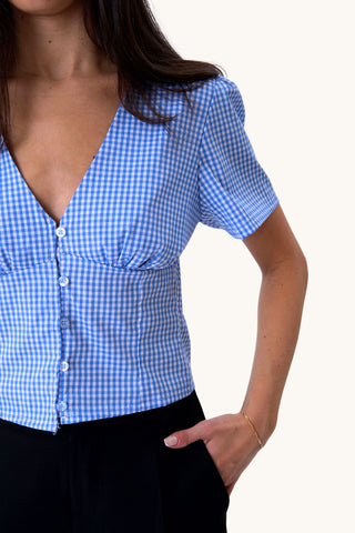 Roberta Top - Light Blue Checkered
