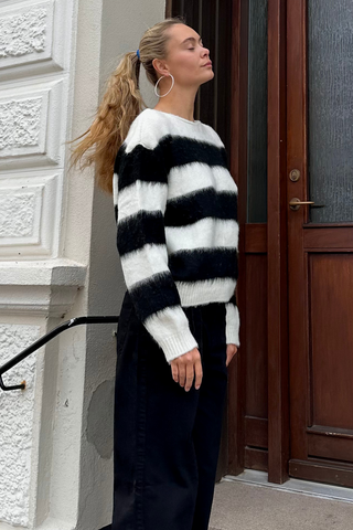 Celina Striped Knitted Sweater in White/Black · effortless scandi knitwear for women from ITS MAY