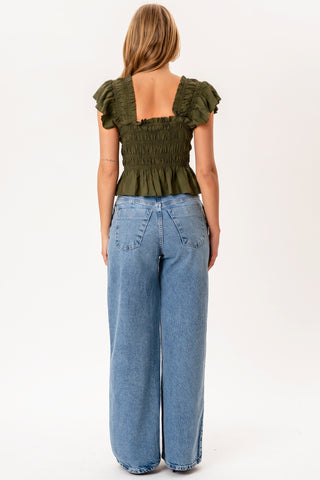 Honey Ruffle Top in Olive · effortless scandi formal shirts & blouses for women from ITS MAY