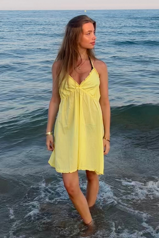 Stella Mini Dress in Dusty Yellow · effortless scandi dress for women from ITS MAY