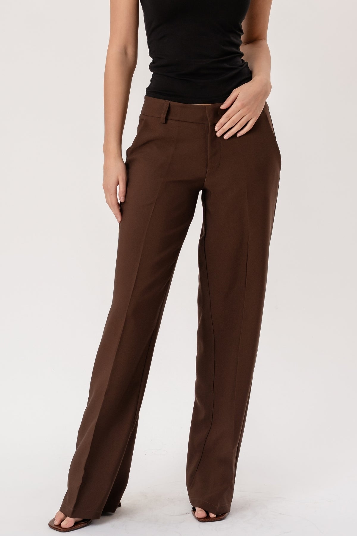 Low Waist Suit Pants - Brown