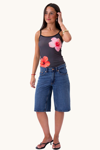 Vittoria Flower Top - Grey/Black