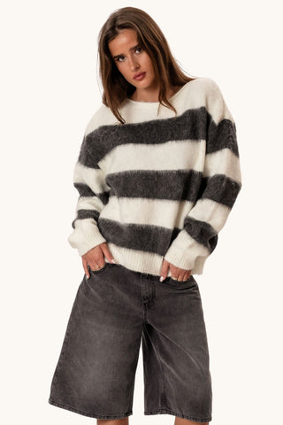 Celina Striped Knitted Sweater - White/Grey