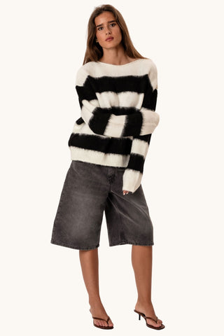Celina Striped Knitted Sweater - White/Black
