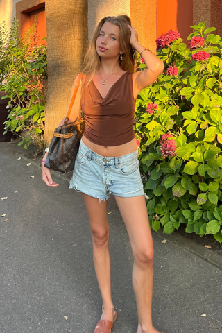 Dahlia Waterfall Top in Brown · effortless scandi t-shirt for women from ITS MAY