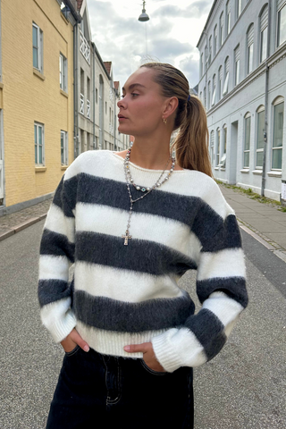Celina Striped Knitted Sweater in White/Grey · effortless scandi knitwear for women from ITS MAY
