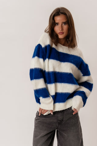 Celina Striped Knitted Sweater in White/Navy · effortless scandi knitwear for women from ITS MAY