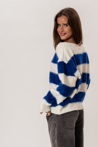 Celina Striped Knitted Sweater in White/Navy · effortless scandi knitwear for women from ITS MAY