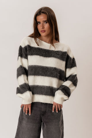 Celina Striped Knitted Sweater in White/Grey · effortless scandi knitwear for women from ITS MAY