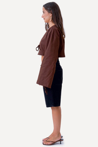 Leonora Tie Blouse - Brown